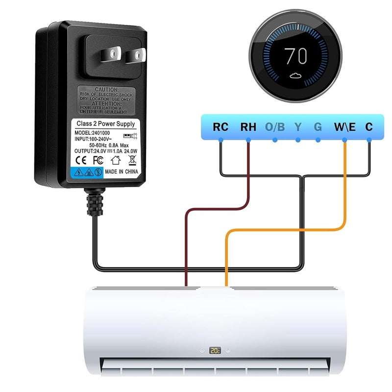 Ousaly 24V Doorbell Transformer - 110V/120V AC to DC 24V Adapter - Compatible with Ring Doorbell, Thermostat, LED Strip Light - 19.6FT Black Cord - Image 3